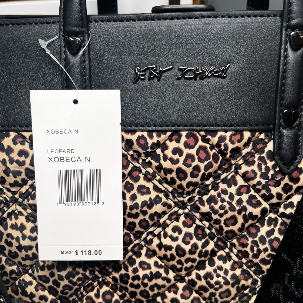 Betsey Johnson XOBECA Tote Quilted Leopard Black Crossbody Strap Heart Bag Charm - Picture 16 of 16